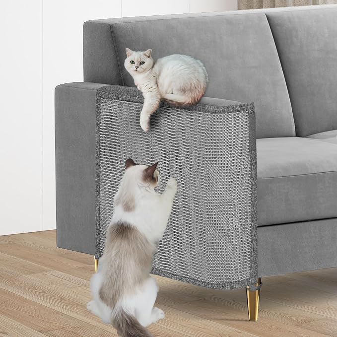 Cat Scratch Couch Protector,23.6" L*19.7" W Scratching Furniture Protector Pad,Cat Scratch Sofa Arm Sheild with Grey Natural Sisal for Protecting Couch Sofa Chair Furniture (Grey/Right Hand)