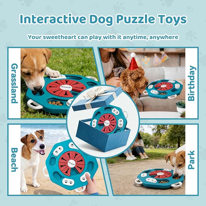 MateeyLife Dog Puzzle Toy for Smart Dogs, Mental Stimulation Dog Enrichment Toys, Treat Dispensing Dog Toys to Keep Them Busy for Small and Medium Dogs, IQ Training Puzzle Feeder, Level-2 (Blue)