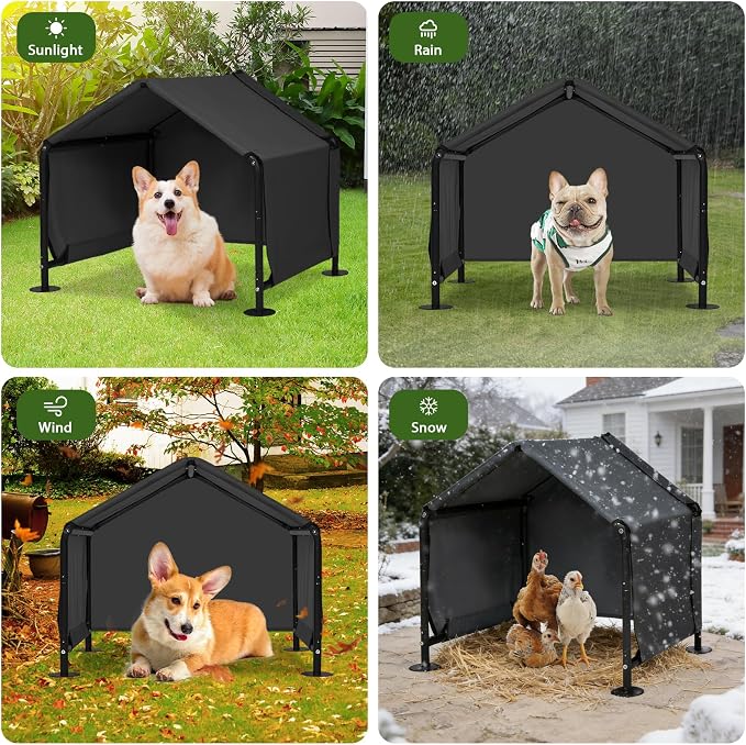 Dog Shade for Outside,29.5”x25.6”x25.6” Dog House Tent for Small Dog | Outdoor Dog Kennel for Small Dog, Sun Rain Pet Canopy House for Dogs, Waterproof Pet Sahde Shelter for Small Animal, Black