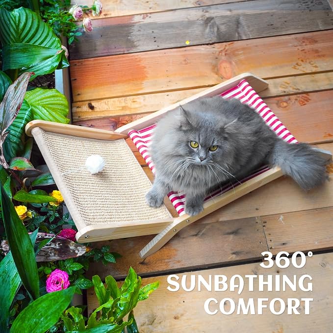 PETKARAY Beach Chair Cat Hammock, Elevated Cat Beds for Indoor Cats, Original Cozy Lounger with Sisal Scratcher and Toy Ball