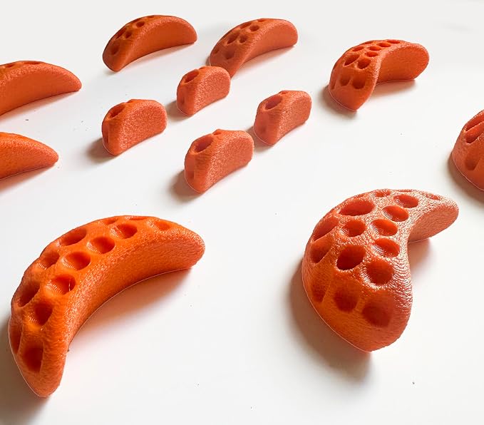Moon Rock Climbing Holds Easy to Grab Holds for Home Climbing Walls and Swing Sets. Positive in Cut Jugs Great for Kids. Dual Texture, Eco Friendly, Non-Toxic. 2X Stronger Recycled Material. (Orange)