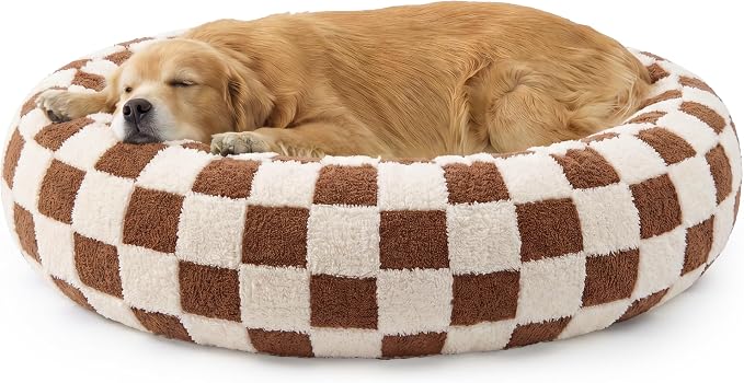 LE SURE Shown on TV Jacquard Donut Dog Beds Extra Large,Brown 42x42x9in | XL Orthopedic Calming Pet Bed Sofa, Original Design Pattern,Washable Cover, Home Decor as Gift for Pet,Anti Slip Bottom