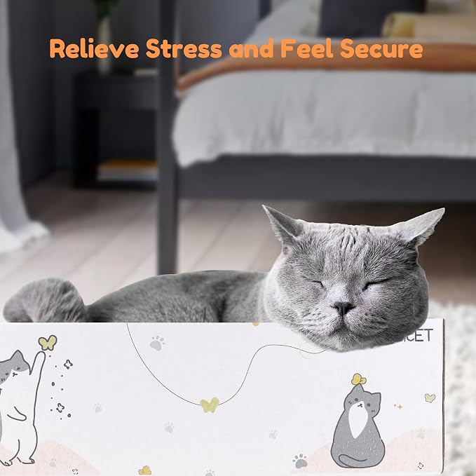 PatiencET Cat Scratch Pad with Box, 4 Pack Cardboard Cat Scratcher Lounge Bed for Indoor Cats, Reversible Corrugated Scratching Board Refill with Catnip