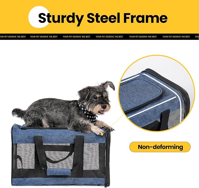 Conlun Dog Carrier Soft Sided, Large Cat Carrier with Inner Safety Leash, Pet Transport Carrier for Large Cats and Medium Dogs up to 20 Lbs, Collapsible Travel Puppy Carrier Bag -Blue L