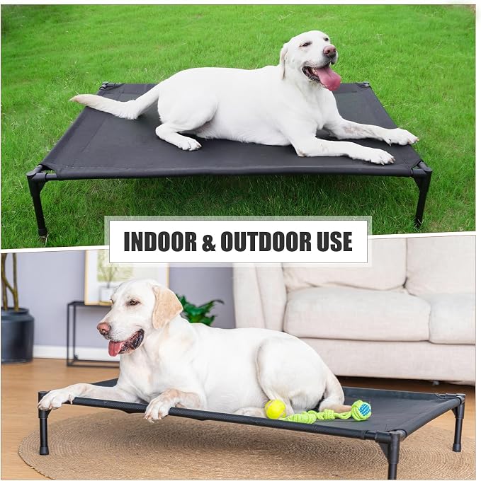 Garnpet Elevated Dog Bed for Medium Dogs, Raised Dog Cot Fits Up to 150 LBs, Heavy Duty Pet Cots with Durable Supportive Teslin Recyclable Washable Mesh, Indoor & Outdoor Pet Bed, Brown