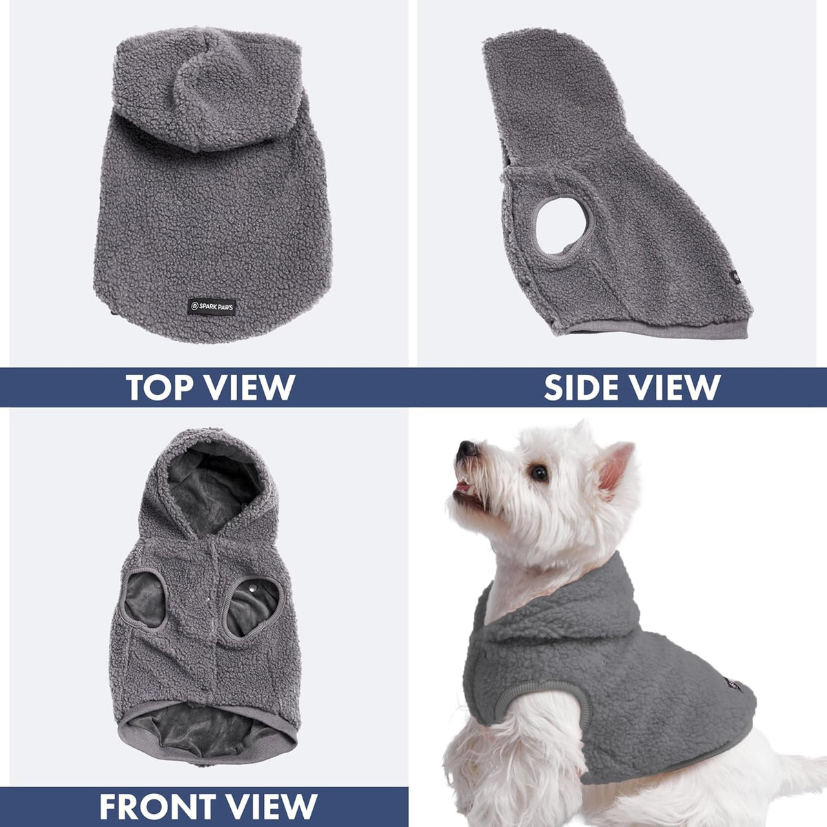 Spark Paws Teddy Dog Sweater, Sherpa Jacket Vest with Warm Fleece Lining, Winter Coat Suitable for Small Medium Large XL XXL Breeds - Grey - 4XL