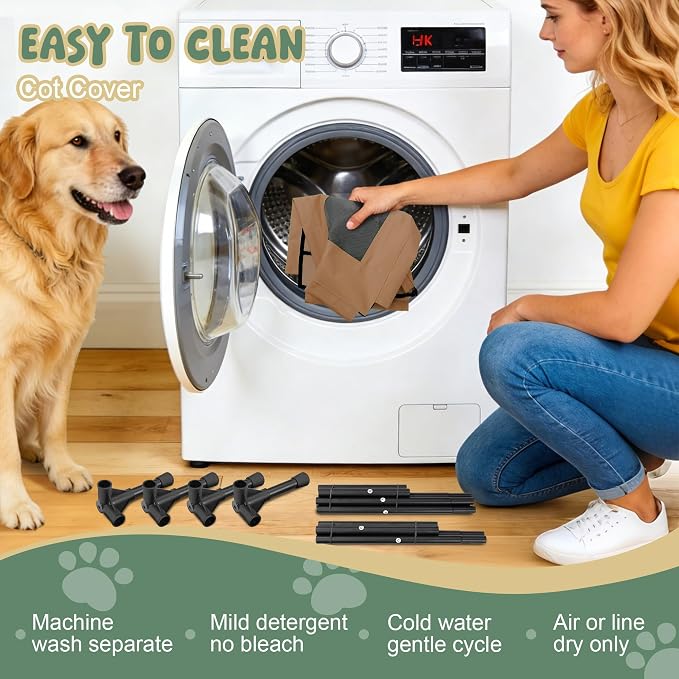 Elevated Dog Bed for Large Dogs - Outdoor Cooling Cot with Washable Breathable Mesh, Portable Raised Pet Bed with Non-Slip Feet & Waterproof Teslin, Heavy Duty & for Camping