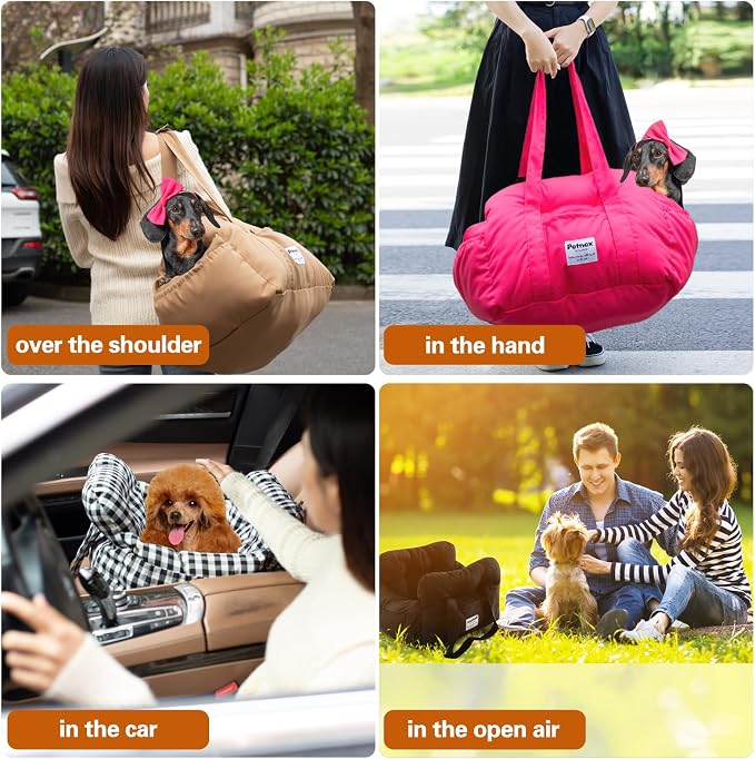 Dog Car Seat for Small Dogs, Portable Puppy Car Seat of Easy Installation, Fashionable Pet Carrier Bag with Large Pockets, Machine Washable Dog Booster Seat (Checkered Khaki)