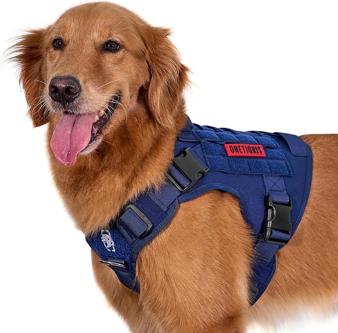 OneTigris Tactical Dog Harness Vest No-Pull Service Dog Vest for Small Dogs | 1000D Pullable Nylon, with Control Handle and Hook & Loop Panels, Easy On & Off, Adjustable for Walking Training Blue XXS