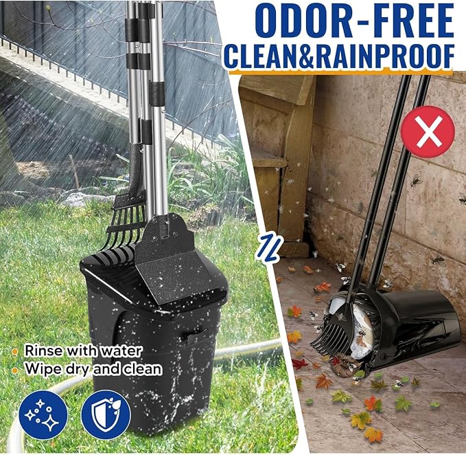 2pcs Heavy Duty Dog Pooper Scooper with 40 Bags, Long Handle Swivel Bin & Rake Spade for Large Medium Dogs, Pet Waste Removal for Yard Grass Gravel, Easy to Clean