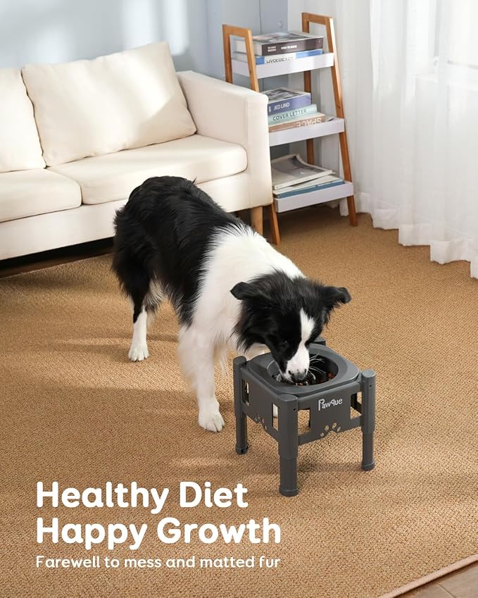 35oz Elevated Slow Feeder Dog Food Bowls with Adjustable Stand | 3 Heights (6.1", 7.7", 9.3"), Raised Dog Bowls for Medium and Small Breed Dogs Cats, Non Slip Rubber & Mess Proof