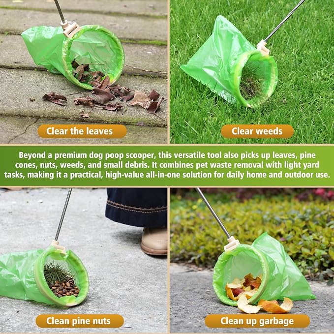 Dog Pooper Scooper, 43" Extendable Pooper Scooper Long Handle with 120 Bags | Portable Poop Scoop for Small Medium Large Dogs, No Touch, Stainless Steel, Lightweight, Foldable, Suit Yard, Park,Wild,City