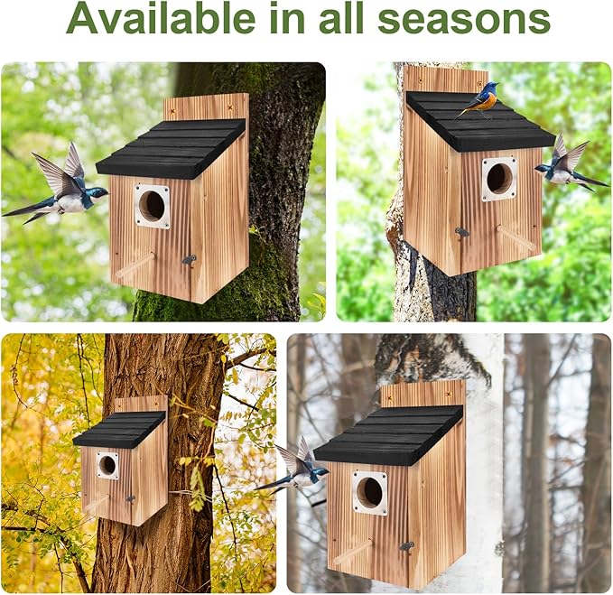 4-Piece Outdoor Bird House Set, Bird Houses for Outside with Metal Guards, Safety Locks, Flight Slots, & Ventilation, Bluebird Houses with 1-1/2" Entrance for Bluebirds, Wrens, Finches-Black