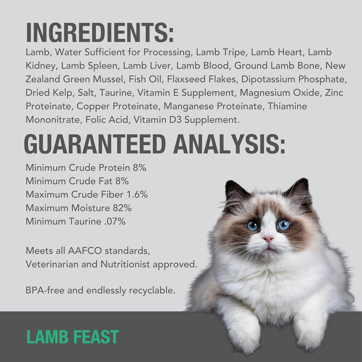 Feline Natural New Zealand Canned Catfood Wet Food, High-Meat, Low-Carb, & Grain Free Cat Food Wet, Lamb Feast, 6 oz, Pack of 12