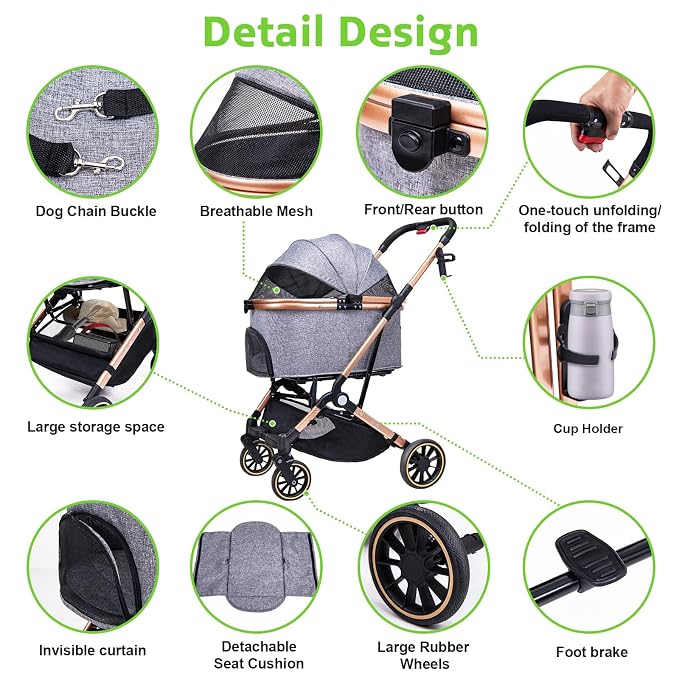 Dog Stroller for Dogs - 3 in 1 Pet Stroller with Detachable Storage Basket 4 All-Terrain Rubber Wheels Pull Rod Durable Travel Carrier for Max 45 lbs Medium Dogs 2 Small Cats