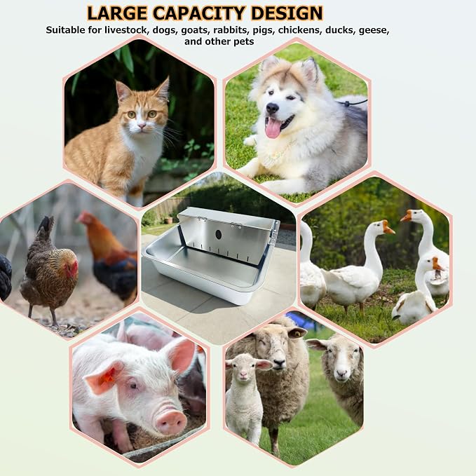 Stainless Steel Automatic Pet Waterer with Flip-Top & Wall Mount | Outdoor Auto-Fill Water Bowl with Adjustable Float,Wide Drinking Area,Easy To Clean,for Dogs,Chickens & Other Poultry