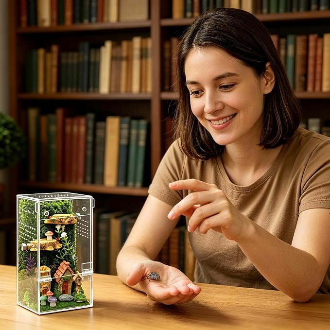 Jumping Spider Enclosure Starter Kit,Escape Proof Forest Terrarium | Praying Mantis Terrariums,Transparent Acrylic Complete Bug Habitat,All In One Arboreal Tarantula Cribs Cage,Insect Container
