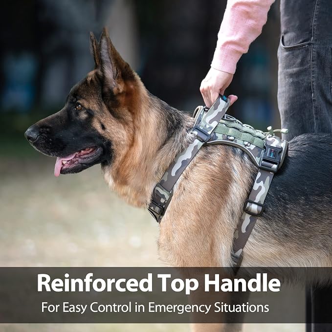 No Pull Tactical Dog Harness,Service Dog Vest Molle & Loop Panels | Army Green XL, Metal Front & Back D-ring, Reflective, Easy Control with Padded Handle for Small Medium Large Dogs