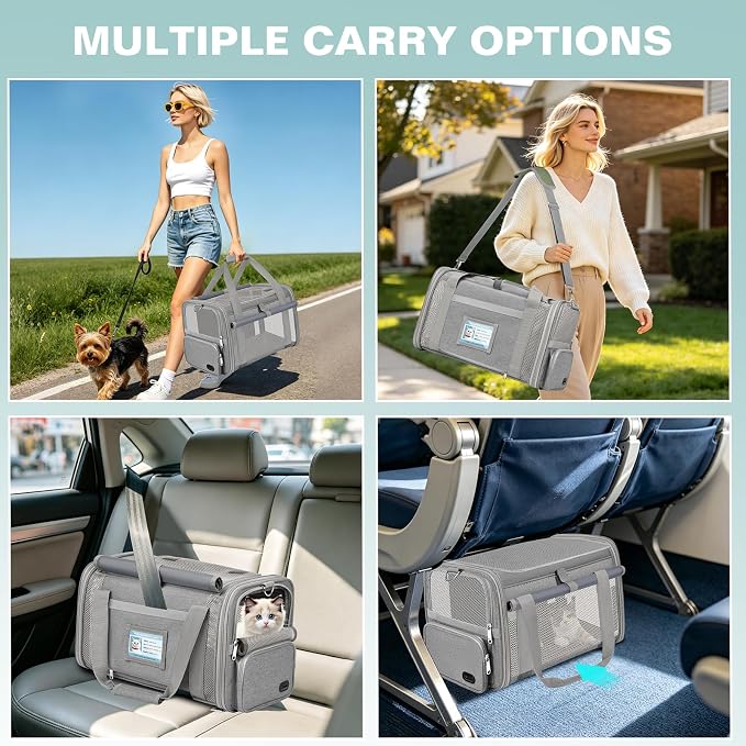 Soft Cat Carrier for Pets Up to 20 Lbs, Collapsible Cat Carrier Bag with Privacy Curtains, Airline Approved Small Pet Carrier for Small Medium Cats Dogs Puppy, Washable Soft Pet Travel Bag Dog Carrier