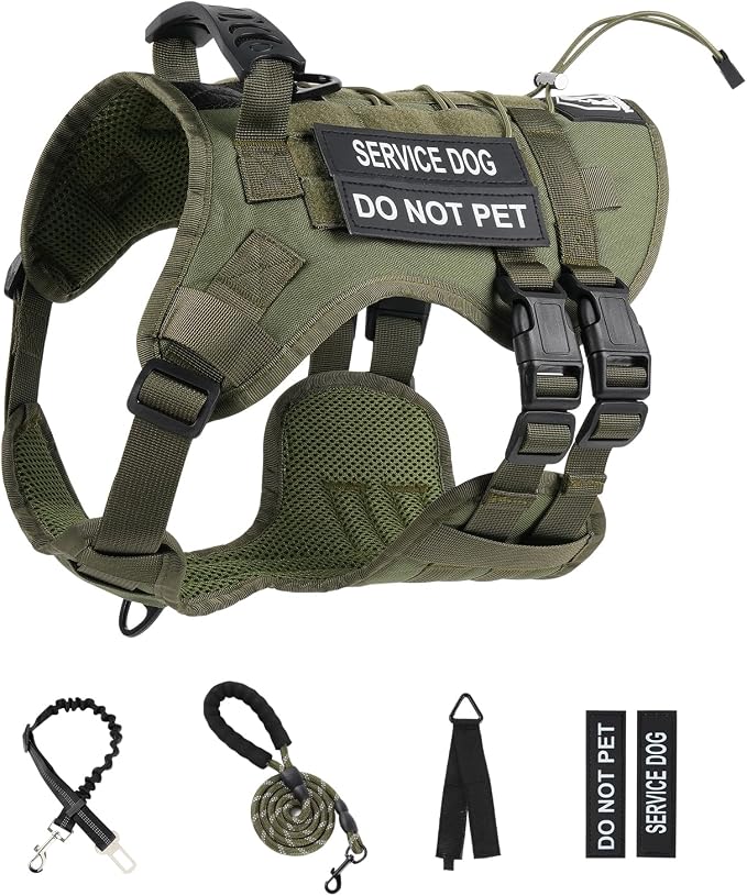 No Pull Tactical Dog Harness Small Sized Dog, Service Dog Vest, S, Green | Tactical Dog Vest Harness and Leash Set, Adjustable Military Service Dog Harness with Handle for Medium Large Dogs