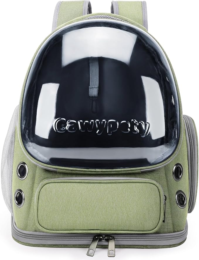 Cawypety Cat Backpack Carrier, Breathable Cat Carrier Large Space Bubble Pet Backpack for Kitty Small Dog up to 15lbs, Transparent & Foldable Pet Carrier for Travel Hiking