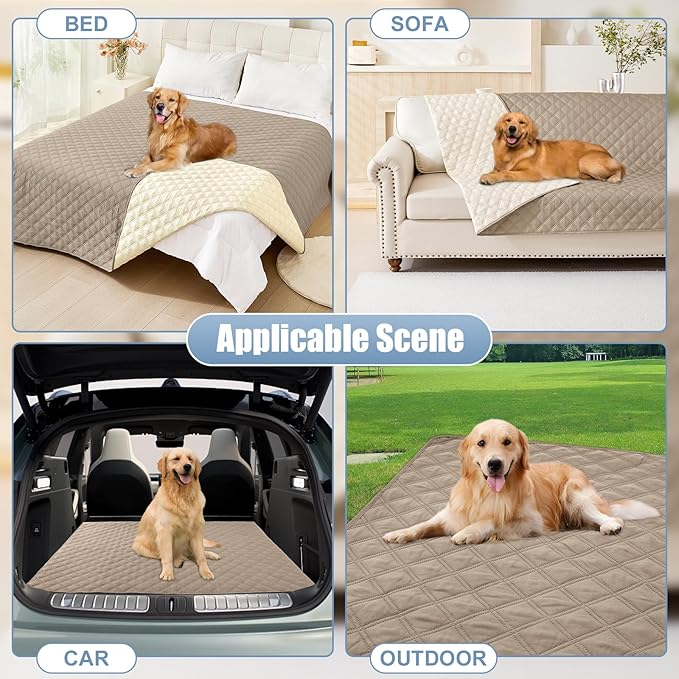 Smiry Waterproof Dog Bed Cover Pet Blanket, Soft Washable Dog Blanket for Furniture Bed Couch Sofa Reversible, Checkered (40"x70", Taupe/Beige)