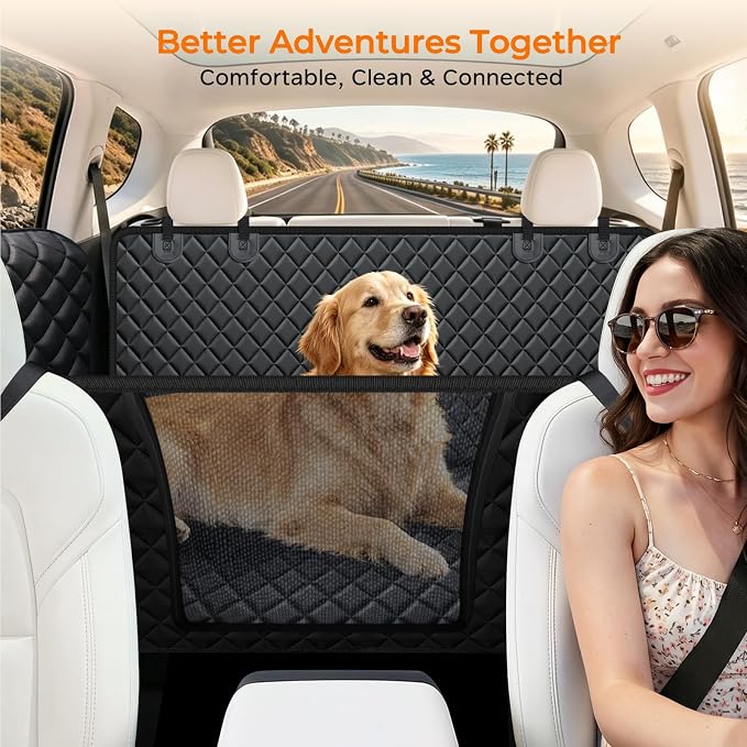 URPOWER Dog Car Seat Cover for Back Seat, Waterproof Hammock for Model Y | Easy Pet Access, Waterproof, Scratch Resistant, Mesh Window, Non-Slip, ISOFIX Anchors, Easy Care, Dog Seat Belt Included