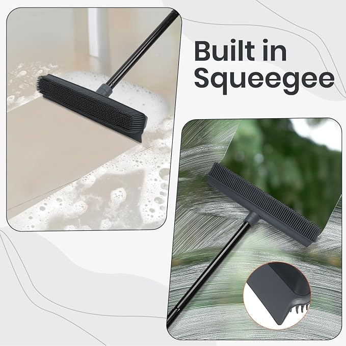 MAVRIZ Pet Hair Removal Broom on Carpet, Rubber Broom for Hardwood Floor - Fur Remover Broom with Squeegee