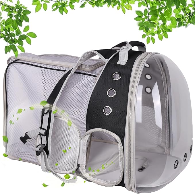 Square Back Extension Pet Backpack Carrier for Cat and Small Puppy up to 12 Pounds, Clear Space Capsule Astronaut Transparent Bubble Window Backpack to Carry and Transport Cat to Vet and Traveling