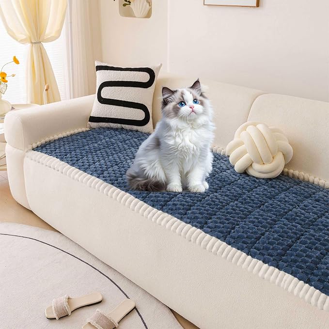 OTOB Couch Cover for Dogs Washable All Seasons Non Slip Fuzzy Pet Couch Covers Sofa Slipcovers Cushion Mat, Plush Soft Cozy Furniture Protector Kids Pet Friendly (Blue, 23.6" x 47.2")