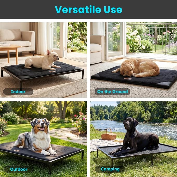 ZOMISIA Chew Proof Elevated Dog Bed for Medium Dogs, 36" x 24" x 5", Black | Indestructible Raised Pet Cot for Indoor & Outdoor Use, with Removable Waterproof Padded, Non-Slip & Washable, Easy to Clean