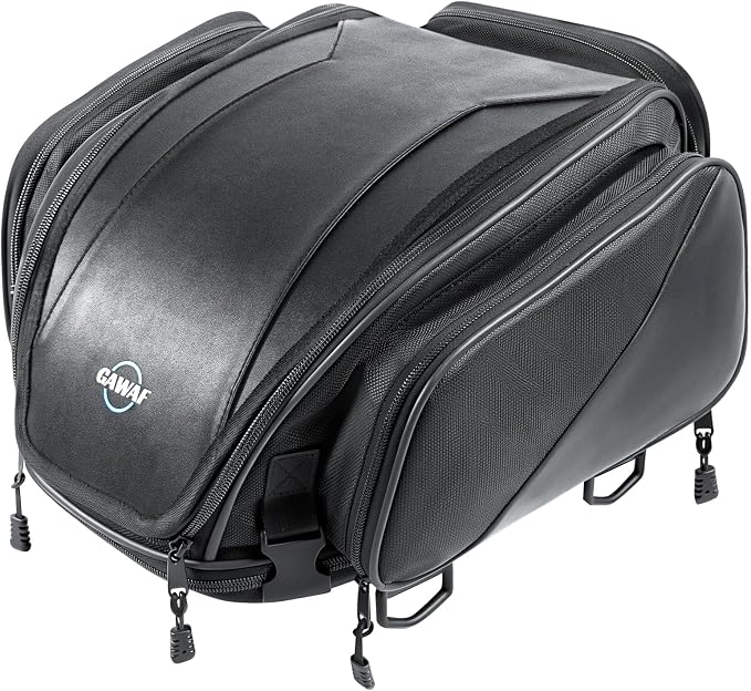 Motorcycle Tail Bag, Upgrade 18L-22L Expandable Sissy Bar Motorcycle Backpack, Waterproof Motorcycles Seat Travel Rear Rack Bag, Motorbike Helmet Bag with Waterproof Rain Cover