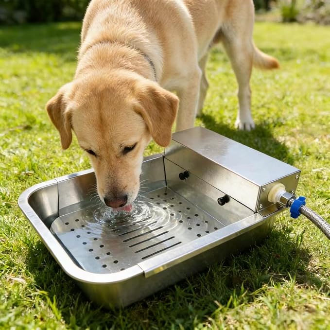 Metal Automatic Dog Water Dispenser Can Separate Large Debris | 3 Gallon Outdoor Automatic Water Bowl,Detachable Dual-Use Water Bowl,Water Level Control,for Dogs Poultry Sheep (11L-B)