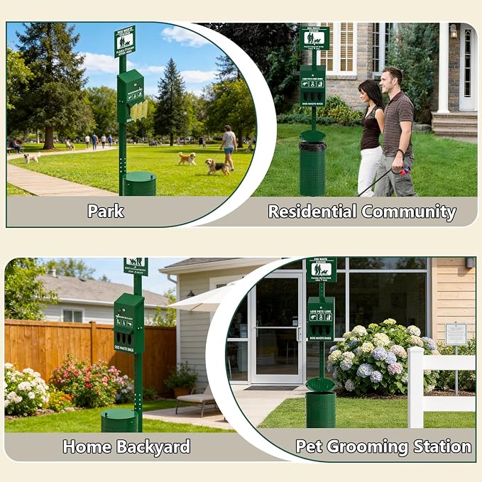 Dog Waste Station 11.5 Gallon, Outdoor Pet Waste Station with Bags, Lockable Dispenser, Keys & Can Liners– Heavy Duty Dog Poop Station for Parks, Backyard, Commercial Use