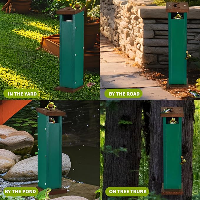 Tree Frog House for Many Species of Tree Frogs, Deluxe Wood Tree Frog Nest Frog Habitat Frog Shelter for Outside Garden, Indoor Breeding (Green)