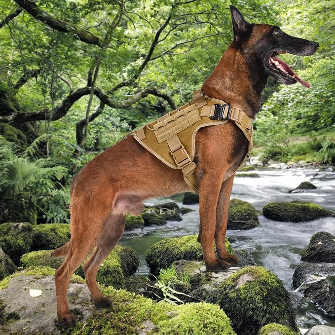 Tactical Dog Harness, Military Reflective Dog Harness | 2X Metal Buckle,Hidden Airtag Holder and Handle, Adjustable No-Pull Service Dog Vest with Molle & Loop Panels