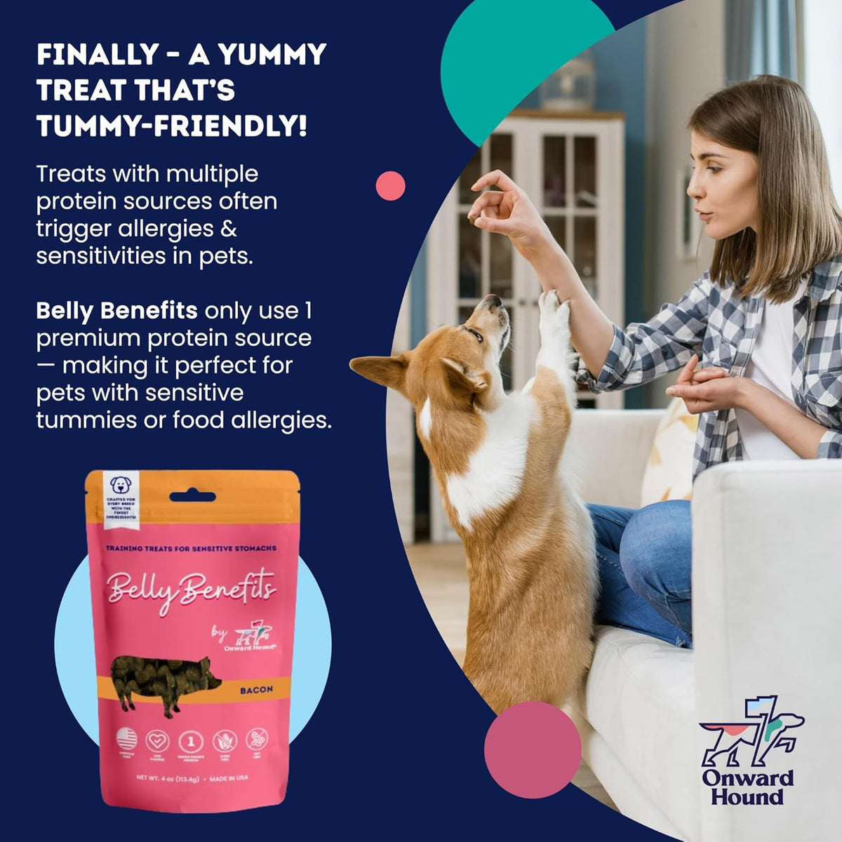 Onward Hound Training Treats for Dogs - Soft Bacon - Low Calorie Dog Training Treats for Sensitive Stomachs with Single Source Premium Protein, Corn Free, & Soy Free Formula - 10 oz