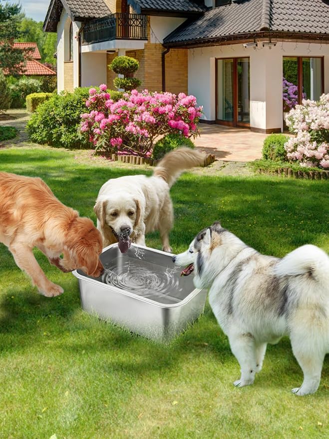MEWTOGO 4 Gallons Extra Large Capacity Food Grade Stainless Steel Dog Bowls | Dog Water Food Bowl, No Spilling, Durable, Easy to Clean, for X-Large Multiple Large Breed Dogs Indoor Outdoor