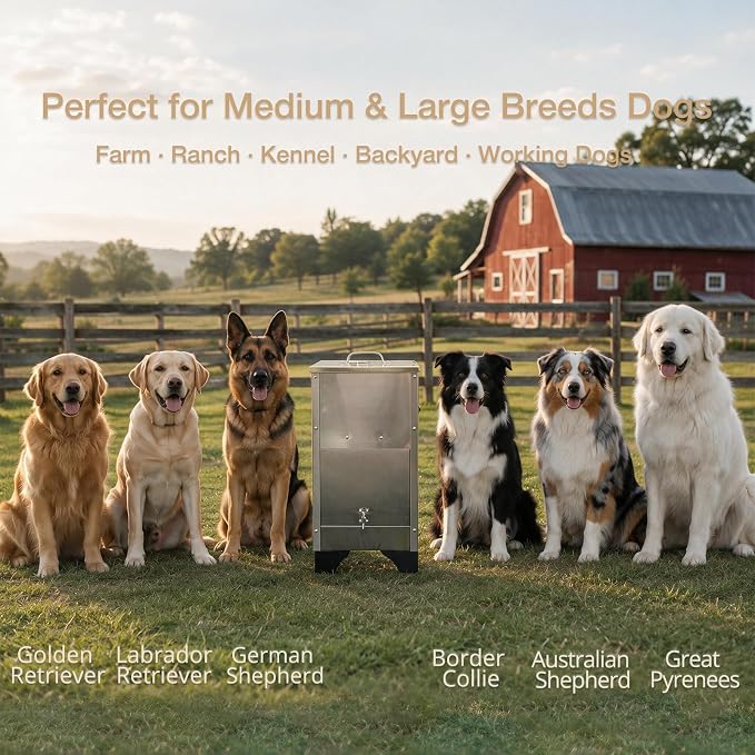 Automatic Dog Feeder Large Breed Outdoor Kennel,Elevated Dog Food Dispenser | 25lbs Gravity Dog Food Station, Stainless Steel, Elevated 3.1" Design, Viewing Window & Dual Lock Secure Prevent Overeating