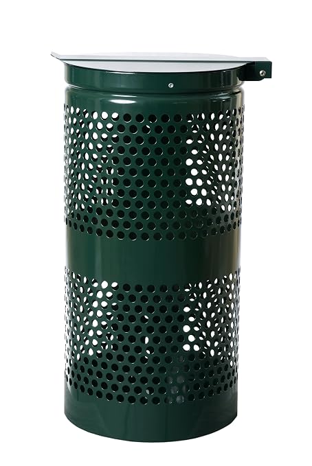 Outdoor Pet Waste Receptacle - 10 Gallon Capacity Weather-Resistant Green Powder-Coated Steel Dog Waste Trash Receptacle with Lid for Pet Waste Stations, Parks, & Commercial Use
