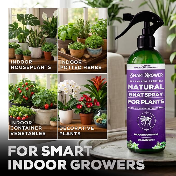 Natural Gnat Spray for Plants (8oz) – Fungus Gnat Killer for Indoor Plants – Essential Oil Plant Bug Spray – Ready to Use – Pet and Family Friendly, Houseplant Insect Control - Smart Grower