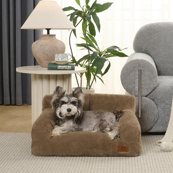 Hollypet Small Dog Large Cat Bed Puppy Couch Beds for Pets up to 25 lbs | Fluffy Dog Cat Couch Plush Soft Warming Pets Beds with Machine Washable Cover and Non-Slip Bottom