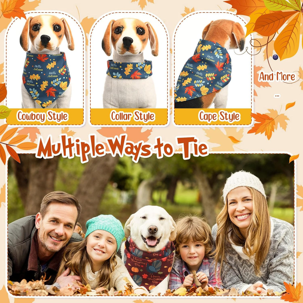 Abbylike 50 Pcs Fall Dog Bandanas Bulk Pet Scarfs Triangle Bibs Adjustable Washable Puppy Kerchief Seasonal Pet Costume Accessories Grooming Supplies for Small Medium Large Dogs Cats