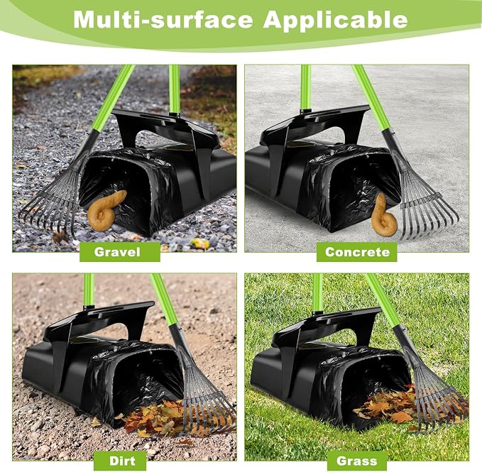 Pooper Scooper Swivel Bin & Rake with 50 Waste Bags, 38" Long Adjustable Handle Dog Poop Scooper for Yard Large Medium Small Dog, Easy to Clean Pet Waste Use on Grass, Dirt, Concrete or Gravel