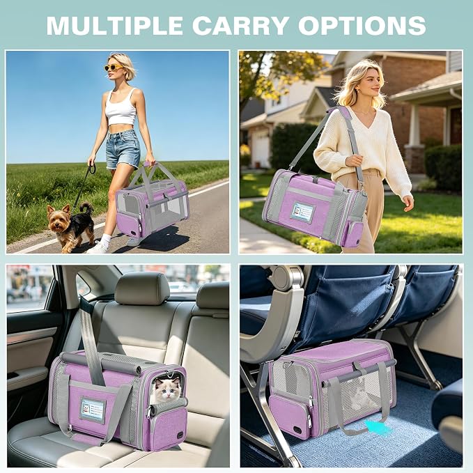 Soft Cat Carrier for Pets Up to 20 Lbs, Collapsible Cat Carrier Bag with Privacy Curtains, Airline Approved Small Pet Carrier for Small Medium Cats Dogs Puppy, Washable Soft Pet Travel Bag Dog Carrier
