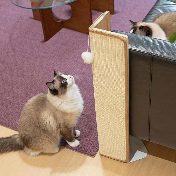PETKARAY 27.9'' Cat Scratching Post for Couch Corner, Furniture Protector | Under-Furniture Cat Scratcher, Natural Sisal Scratch Pad, Anti Scratch Couch Protector for Indoor Cats with Toy Ball