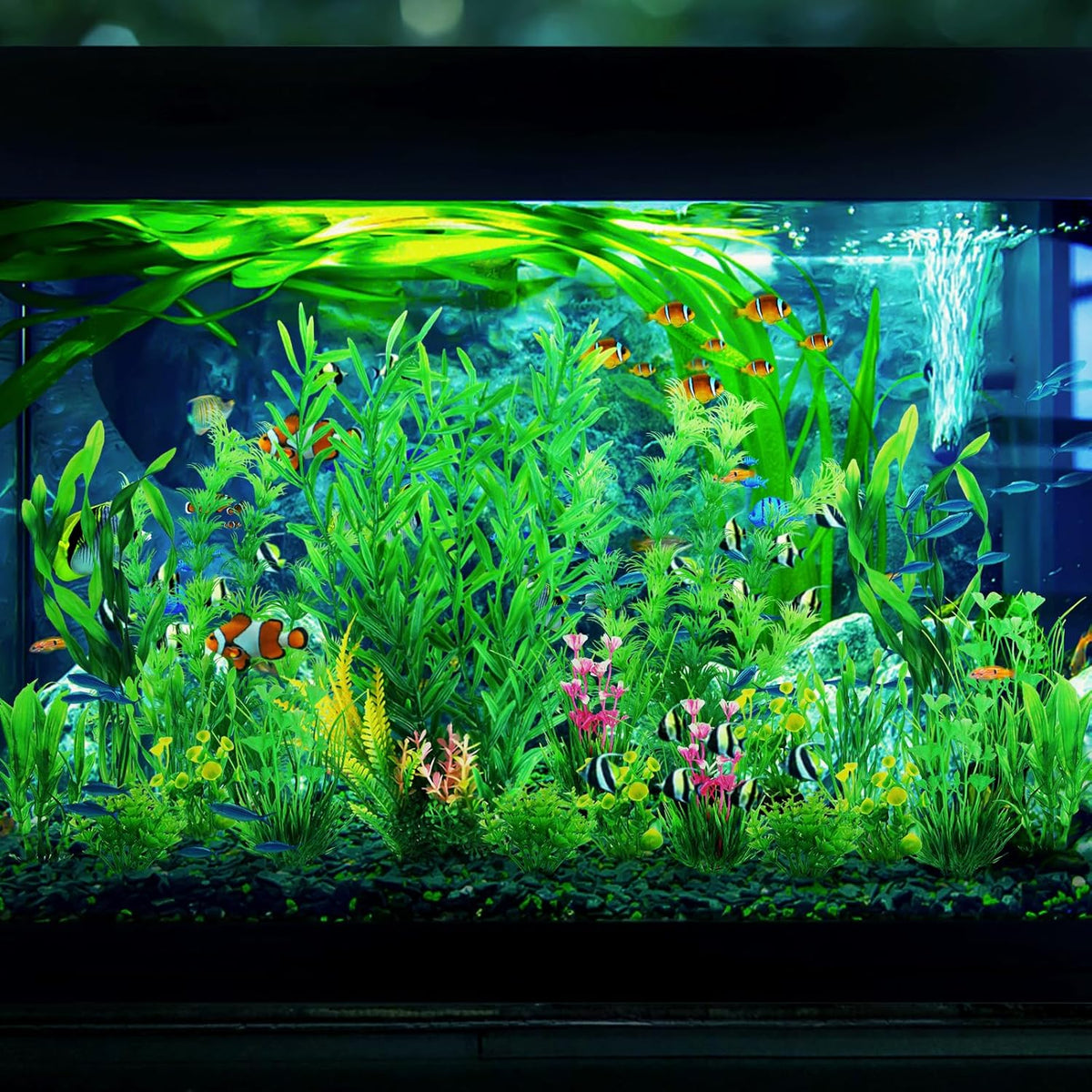 Fish Tank Plants, 20pcs Aquarium Decor Green Plants Artificial Aquarium Decorations Plant, Fish Tank Accessories for Household and Office Aquarium Simulation, Small to Large