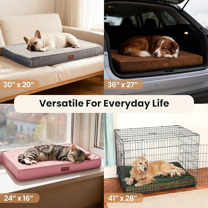 OhGeni Orthopedic Waterproof Dog Bed for Large Dogs, Machine-Washable Removable Cover in Easy-Clean Fabric, Reversible Memory Foam & Easy-Carry Handle, Suitable for Crate, 41 inch (Black)