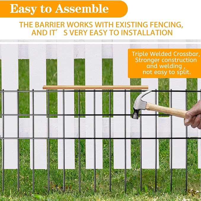 Garden Fencing Animal Barrier 37.5 ft(L)×15 in(H), 15 Panels No Dig Fence, Underground Critter Barrier for Decks, Small or Medium Pet Dog Digging Fence Barrier. Rust-Proof Metal Fence Stakes