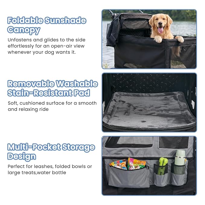 Large Dog Stroller for Medium & Large Dogs up to 350 lbs,Foldable Pet Wagon | Rear Ramp for Senior Dogs,Adjustable Handle,Washable Pad,All Terrain Wheels,Breathable Mesh Doors & Multiple Storage Pockets